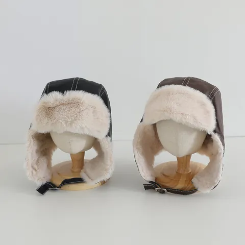 Kids Winter Trapper Hat Pilot Style Faux Leather Faux Fur Lined Earflap Bomber Hat Windproof Warm Riding Cap For Boys Girls