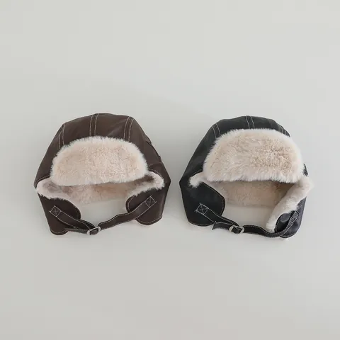Kinderen Winter Ooshanka Pilotenmuts Kunstleer Imitatiebont Gevoerd Oorklappen Winddicht Warme Pet Voor Jongens Meisjes Ster Borduurwerk