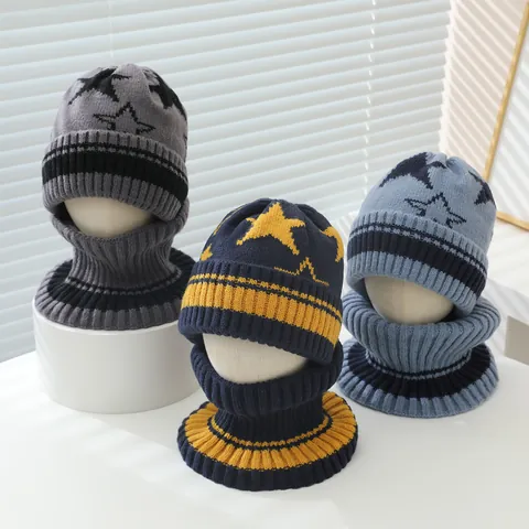 Set Berretto In Maglia Invernale E Scaldacollo Per Bambini Con Motivo A Stelle Antivento Caldo Poliestere Jacquard Berretto Per Ragazzi Ragazze