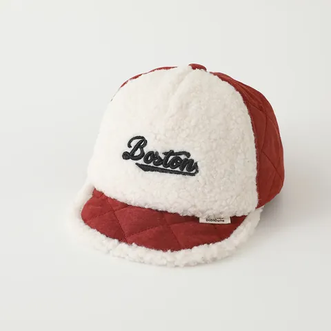 Toddler Winter Baseball Cap Lamb Wool Quilted Warm Hat For Kids Nice Boston Letter Embroidery Soft Brim Outdoor Fashion Hat