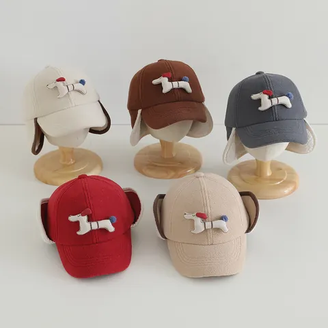 Kids Winter Earflap Hat Cartoon Dog Warm Polar Fleece Lei Feng Hat Windproof Outdoor Baseball Cap For Toddlers Boys Girls