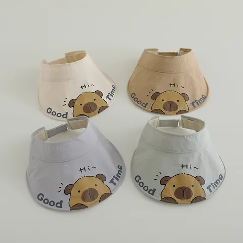 Children's Summer Quick Dry Sun Visor Wide Brim Hat With Cute Cartoon Animal Print Breathable Sun Protection Visor For Kids
