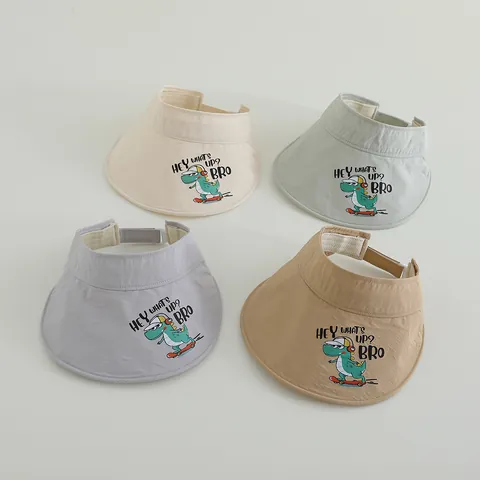 Kids Cartoon Sun Visor Hat Quick Dry Fabric Dinosaur Giraffe Print Empty Top Sun Protection Cap For Boys Girls Outdoor