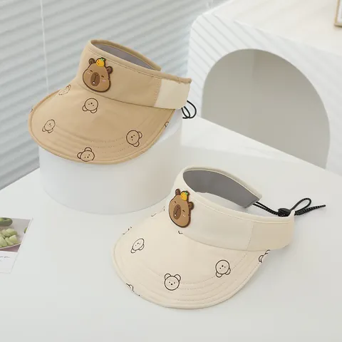 Toddler Kids Summer Sun Visor Hat Adjustable Wide Brim Quick Dry UV Protection Cartoon Capybara Bear Breathable Outdoor Hat