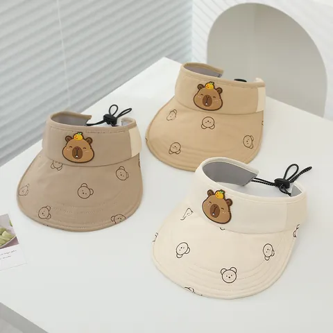 Toddler Kids Summer Sun Visor Hat Adjustable Wide Brim Quick Dry UV Protection Cartoon Capybara Bear Breathable Outdoor Hat