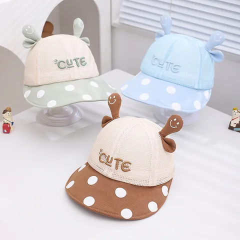 Kids Mesh Sun Hat Cartoon Antenna Smiley Face Polka Dot Bucket Hat Cotton Blend Breathable Summer Hat For Toddler