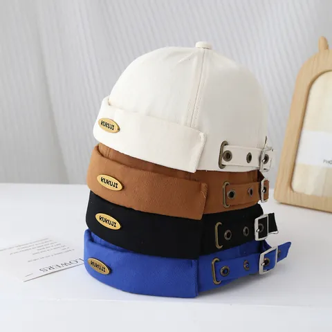 Berretto Docker Vintage per Bambini in Cotone Miki Cap Senza Tesa Regolabile Con Targhetta in Metallo per Ragazzi Ragazze Protezione Solare