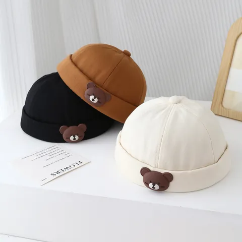 Kids Cartoon Bear Patch Docker Hat Cotton Adjustable Miki Hat For Baby Toddler Boys Girls Personality Sun Protection Cap