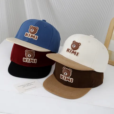 Kids Baseball Cap Cotton Blend 3D Cartoon Bear Patchwork Hip Hop Flat Brim Hat For Boys Girls Sun Protection KIMI