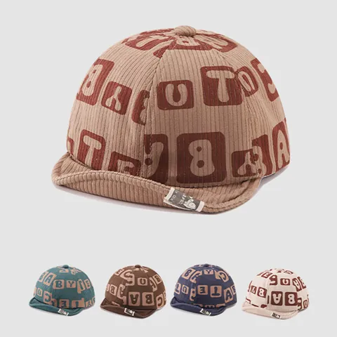 Berretto da Baseball in Velluto a Coste per Neonati con Tesa Morbida Stampa Lettere Retro Regolabile Cappello per Autunno Inverno