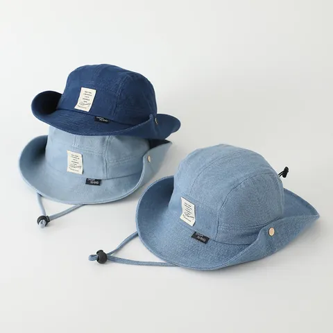 Sombrero de Pescador de Denim para Niños Con Cuerda Ajustable a Prueba de Viento Sombrero de Algodón Lavado para Niños Niñas Estilo Callejero