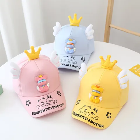 Kinder Cartoon Baseballkappe Mit 3D Krone Flügel Baumwollmischung Sonnenschutz Hut Für Kleinkinder Jungen Mädchen Alltag
