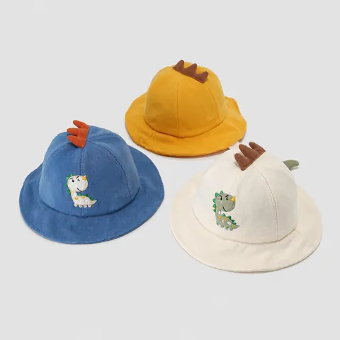 Chapeau Bob Enfant Dinosaure Dessin Animé Doux Respirant Automne Chapeau de Pêcheur pour Bébé Garçons Filles avec Mentonnière
