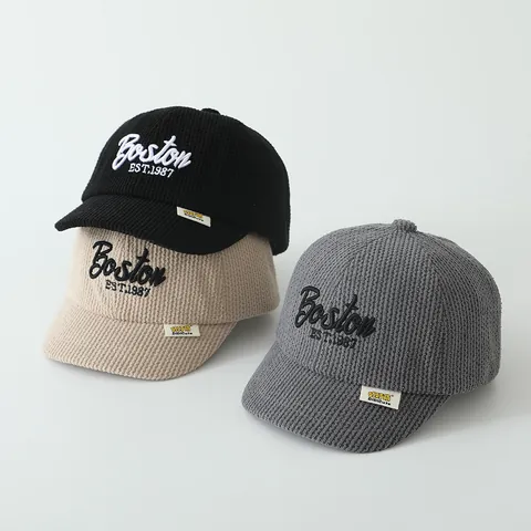 Kinderen Baby Honkbalpet Boston Borduurwerk Letter Warm Korte Rand Pet Casual Katoenmix Corduroy Hoed Voor Peuters
