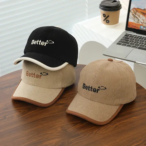 Kinder Corduroy Honkbalpet Better Letter Borduurwerk Warm Verdikte Klepcap Contrastbies Outdoor Zonnehoed Voor Jongens Meisjes