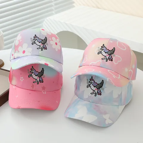 Casquette de Baseball Enfant Broderie Licorne Dégradé Cœur Étoile Motif Mélange Coton Pare-Soleil Chapeau Réglable