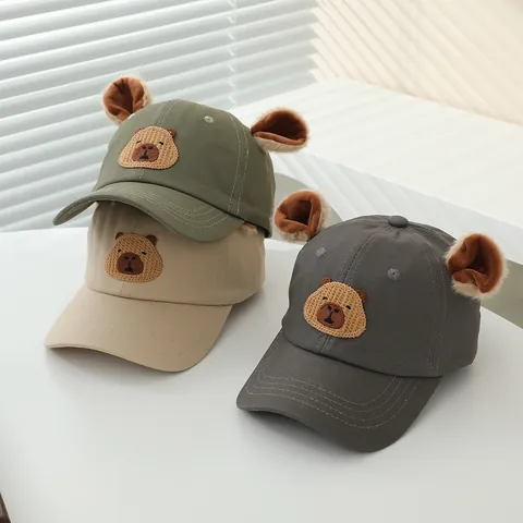 Cute Kids Cartoon Baseball Cap 3D Ears Capybara Bear Embroidery Cotton Sun Hat Hip Hop Adjustable Snapback For Boys Girls