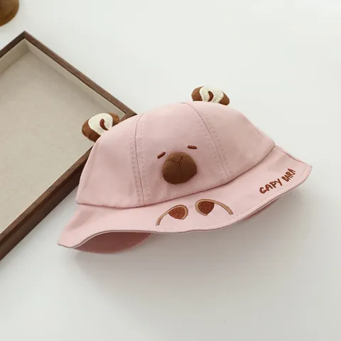 Capybara Cartoon Baby Bucket Hat Cute Animal Ear Cotton Blend Sun Protection Fisherman Cap For Toddler Kids Summer Outing