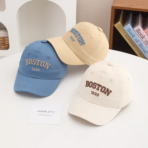 Kids Retro Boston 1630 Letter Embroidered Baseball Cap Cotton Blend Adjustable Sun Shade Hat For Toddler Boys Girls