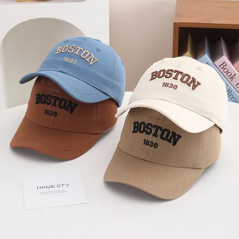 Kids Retro Boston 1630 Letter Embroidered Baseball Cap Cotton Blend Adjustable Sun Shade Hat For Toddler Boys Girls