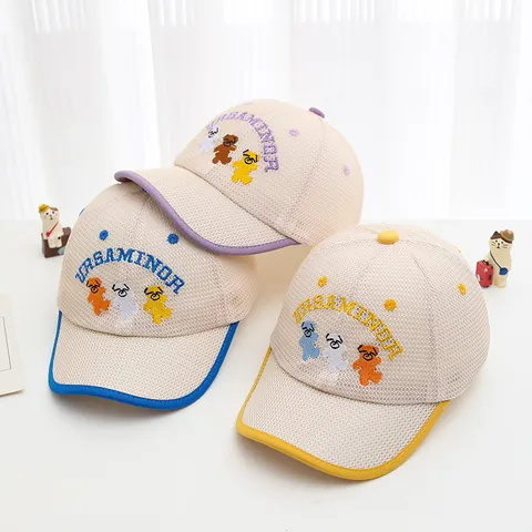 Kids Summer Breathable Mesh Baseball Cap Cartoon Bear Embroidery Curved Brim Sun Hat For Toddler Boys Girls