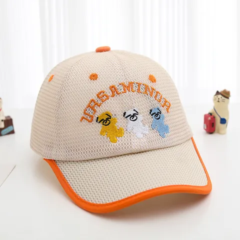 Kids Summer Breathable Mesh Baseball Cap Cartoon Bear Embroidery Curved Brim Sun Hat For Toddler Boys Girls