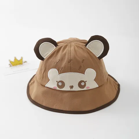 Toddler Baby Fisherman Hat Cotton Blend Cartoon Bear Embroidery Three Dimensional Ears Sun Protection Bucket Hat For Kids Infants