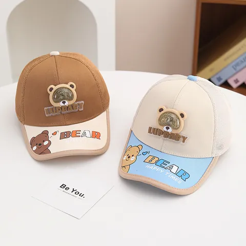 Gorra de Béisbol Transpirable de Malla para Niños Diseño de Oso de Dibujos Animados Bloques de Color Ajustable Sombrero de Verano