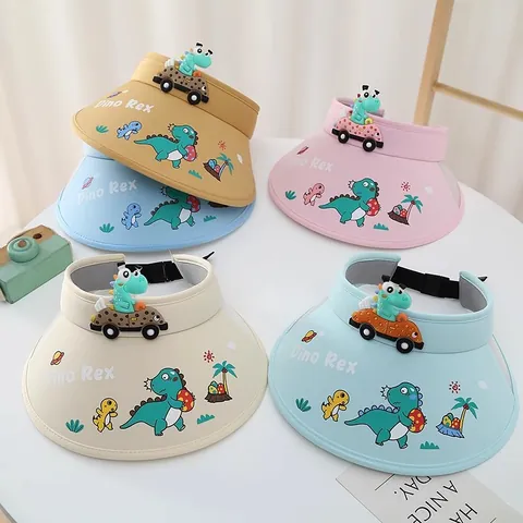 Visiera Parasole per Bambini Dinosauro in Acrilico Pieghevole Estate Spiaggia Protezione Solare Cappello Vuoto Regolabile per Ragazzi Ragazze