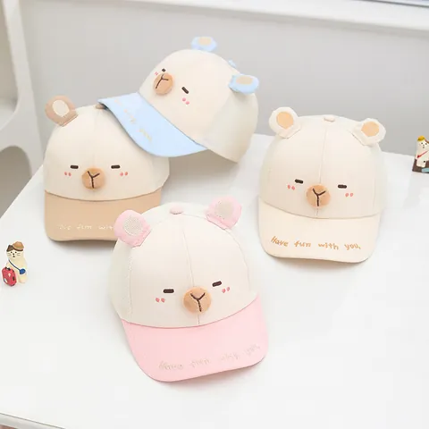 Berretto da Baseball in Rete per Bambini Simpatico Orso Cartone Animato Cappello Protezione Solare Ragazzi Ragazze Traspirante All'aperto