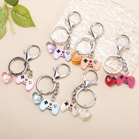 Lega Resina Colorato Cuore Controller Gioco Portachiavi Carino Console Giochi Pendente Cuore Charme Portachiavi Per Borsa Zaino Decorazione