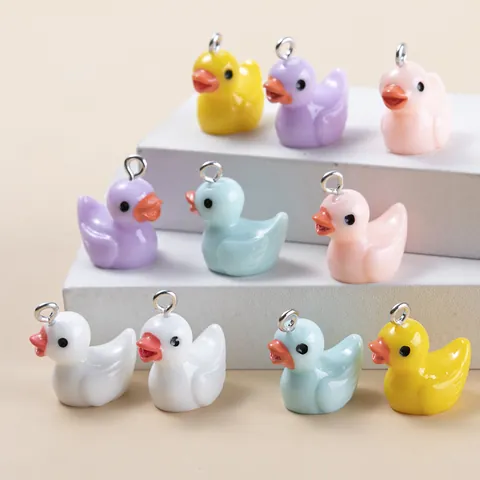 Kawaii Mini Resin Duck Charms Colorful 3D Little Duck Pendants With Metal Ring For DIY Jewelry Making Earrings Necklace
