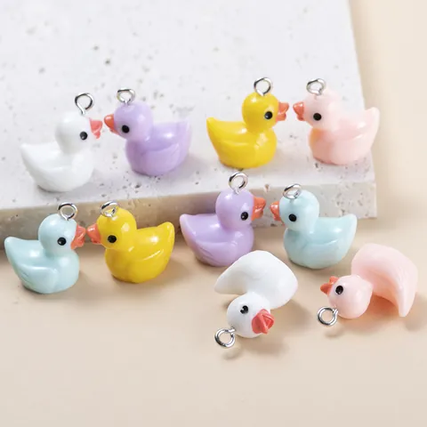 Kawaii Mini Resin Duck Charms Colorful 3D Little Duck Pendants With Metal Ring For DIY Jewelry Making Earrings Necklace