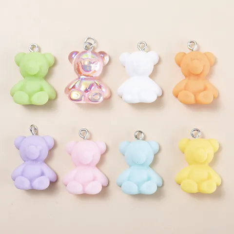 Resin Bear Pendants Macaron Color Sitting Bear DIY Charms For Jewelry Making Necklace Bracelet Keychain Accessories