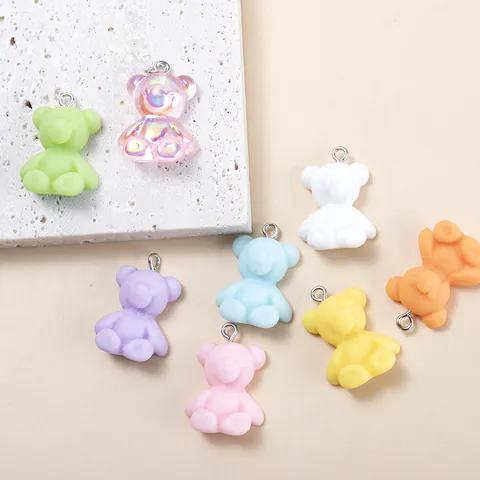 Resin Bear Pendants Macaron Color Sitting Bear DIY Charms For Jewelry Making Necklace Bracelet Keychain Accessories