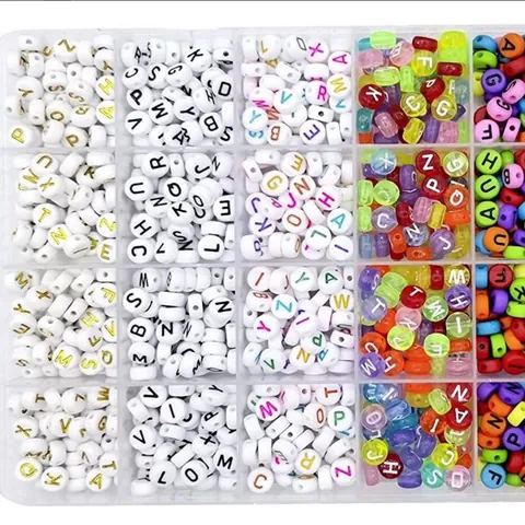 Kit Fai Da Te Creazione Gioielli Perline Alfabeto Acrilico Tonde Con Filo Elastico Scatola Portaoggetti Multicolore Artigianato