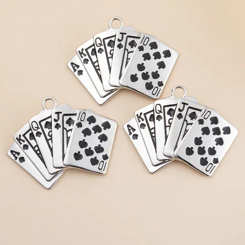 Alloy Poker Card Straight Flush Pendant Red Black Enamel Spade Heart Charms For DIY Necklace Bracelet Hip Hop Jewelry Making