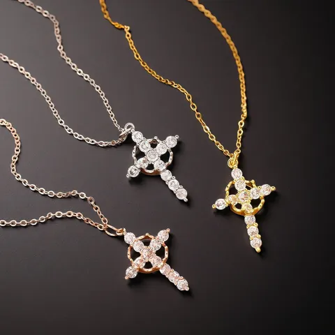 Fashion Stainless Steel Zirconia Crown Cross Pendant Necklace For Women Luxury Rhinestone Inlaid Jewelry Set Anniversary Gift