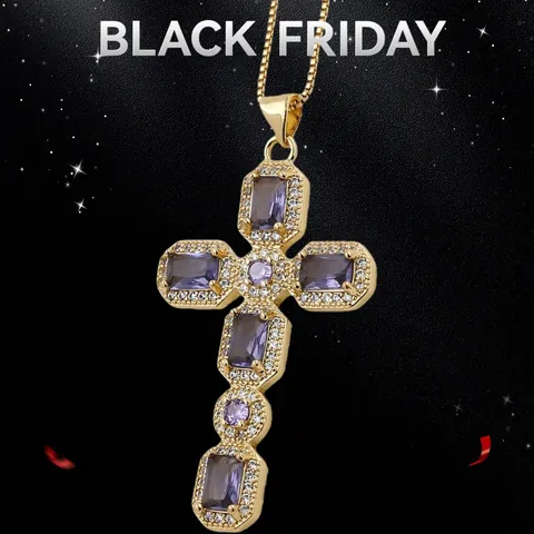 Fashion Gold Plated Copper Zirconia Cross Pendant Necklace Elegant Micro Inlaid Colorful Square Zircon Box Chain Religious Jewelry For Women
