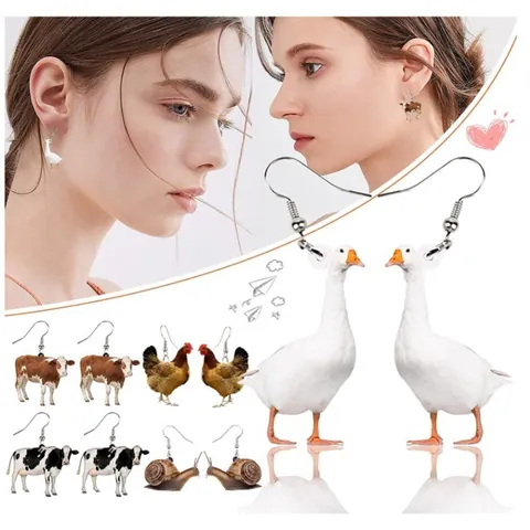 Boucles d'Oreilles Pendantes en Acrylique Animaux Créatifs pour Femmes Poule Escargot Oie Vache Imprimées Bijoux Cadeau