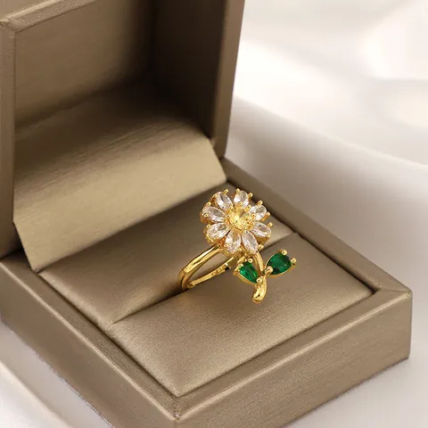 Zirconia Sunflower Daisy Necklace Earrings And Ring Alloy 925 Silver Pendant Gold Plated Women Wedding Jewelry Accessory