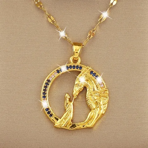 Fantasy Dragon And Princess Silhouette Pendant Necklace Copper Zirconia Inlaid Round Relief Choker For Women Luxury Jewelry Gift