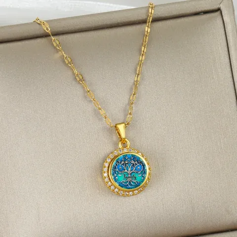 Rotating Tree of Life Family Pendant Necklace Copper Micro Inlaid Zircon Gold Chain Necklace For Women Anniversary Jewelry Gift