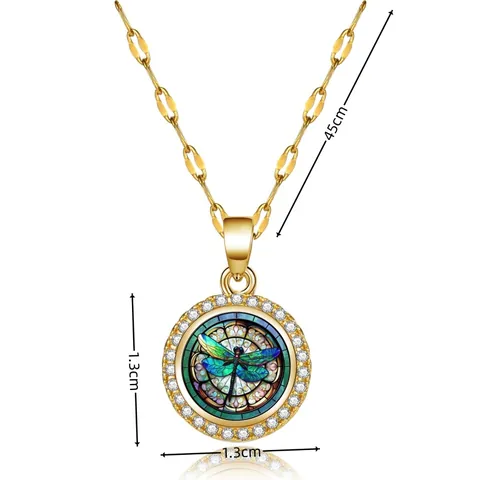 Collana con Pendente a Libellula Ruotabile in Rame Placcato Oro Tondo Zirconia Rotante Gioielli Antistress per Donna