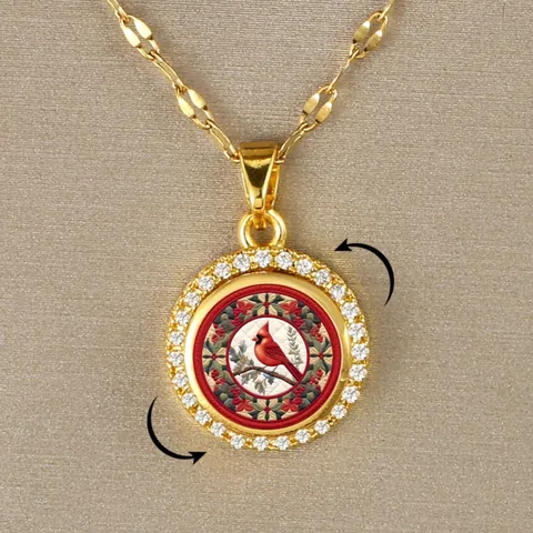 Vintage Gold Plated Copper Zirconia Rotating Cardinal Bird Pendant Necklace For Women Retro Animal Nature Inspired Jewelry Gift