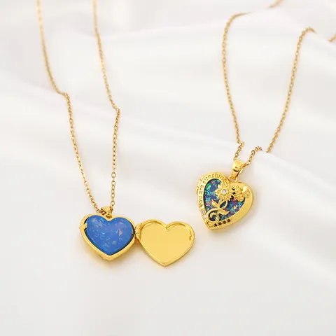 Collier Médaillon Coeur En Cuivre Plaqué Or Zirconia Pour Femmes Pendentif Ouvrable Tournesol Abeille Bijoux Cadeau You Are My Sunshine
