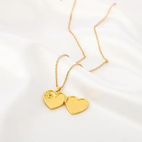 Collier Médaillon Cœur Tournesol en Cuivre Plaqué Or pour Femme Zircone You Are My Sunshine Gravé Pendentif Photo Bijoux