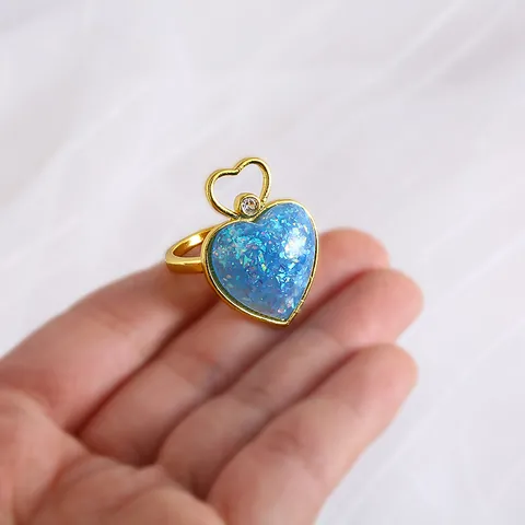 Luxury Alloy 925 Sterling Silver Blue Heart Artificial Opal Necklace And Bracelet And Ring For Women Wedding Party Jewelry