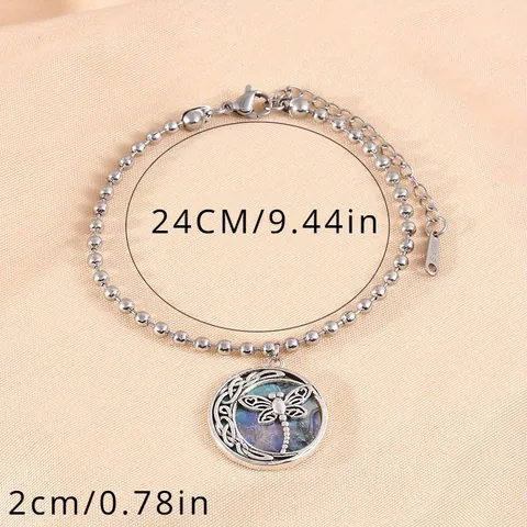 Edelstahl Kugelkette Armband Für Damen Abalone Muschel Libelle Anhänger Keltischer Knoten Einstellbarer Modeschmuck Geschenk