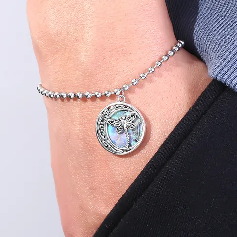 Edelstahl Kugelkette Armband Für Damen Abalone Muschel Libelle Anhänger Keltischer Knoten Einstellbarer Modeschmuck Geschenk